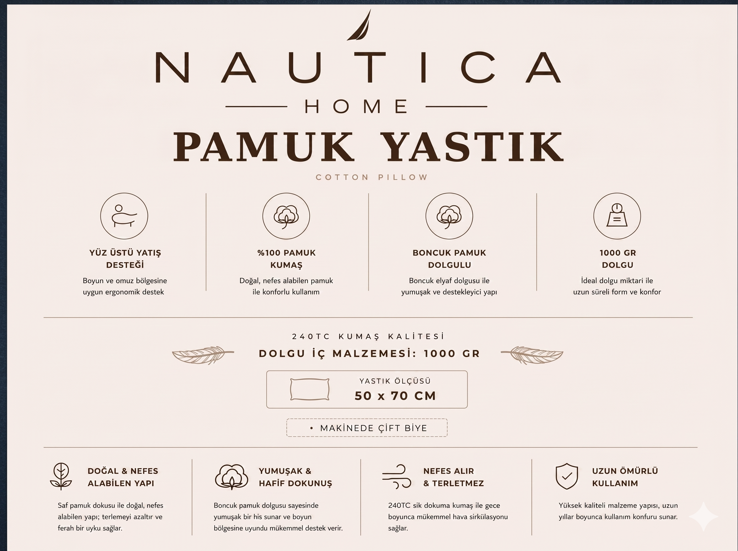NAUTICA SEA BREEZE PAMUK YASTIK 50x70 %100 PAMUK KUMAŞ