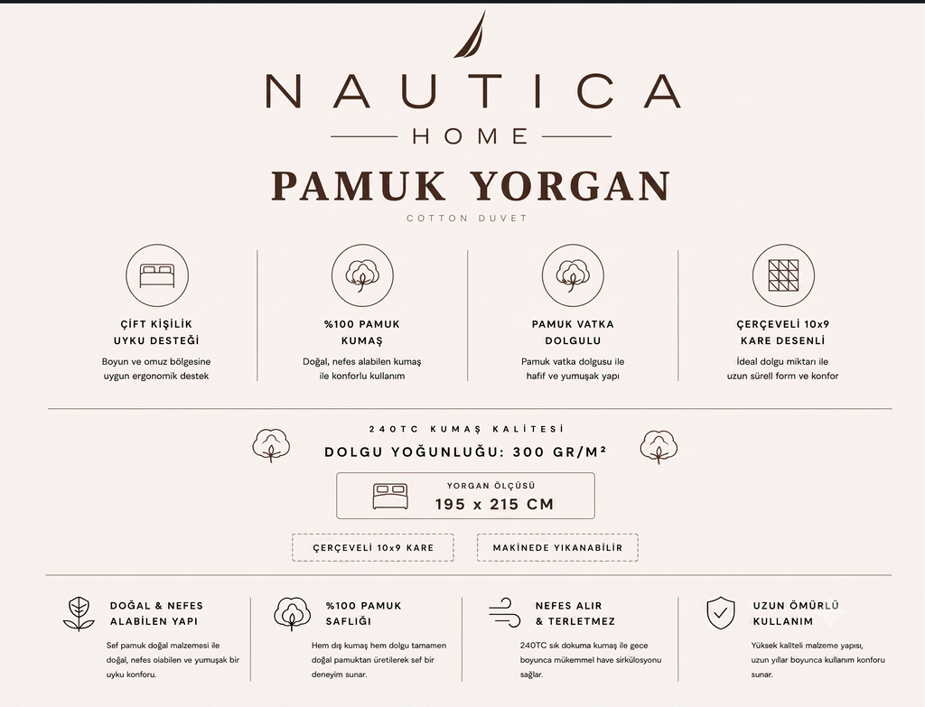 NAUTICA SEA BREEZE 10,5 TOG 100% PAMUK KUMAŞ PAMUK YORGAN