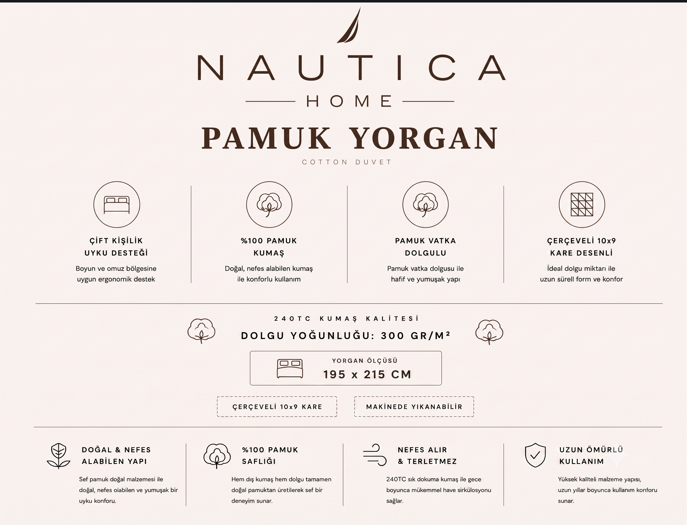 NAUTICA SEA BREEZE 10,5 TOG 100% PAMUK KUMAŞ PAMUK YORGAN