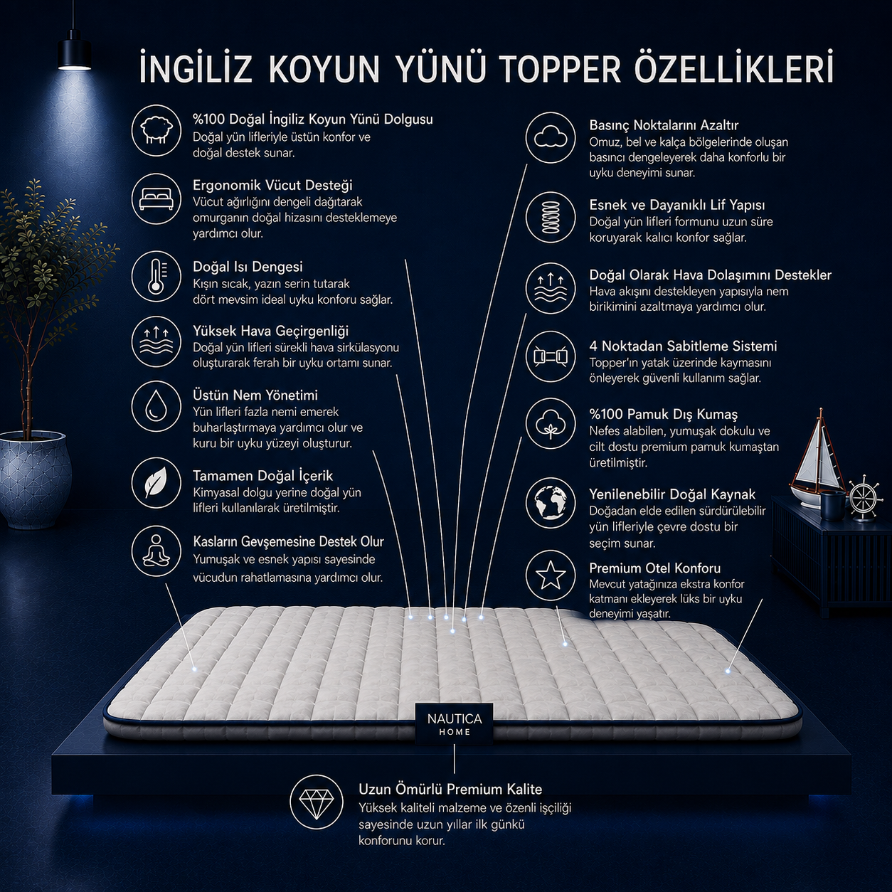 NAUTICA HOME Regatta Premium İngiliz Yünü Topper